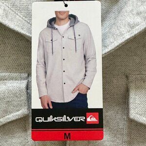 Quiksilver Men's Hooded Buttoned Flannel Shirt Size M Gray Plaid Y2K Grunge NEW